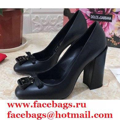 Dolce & Gabbana Block Heel 10.5cm Leather Sicily Pumps Black 2021